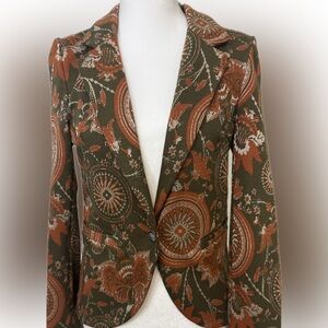 Olive Rust Floral Medallion Print Blazer Size Small Tailored Jacket